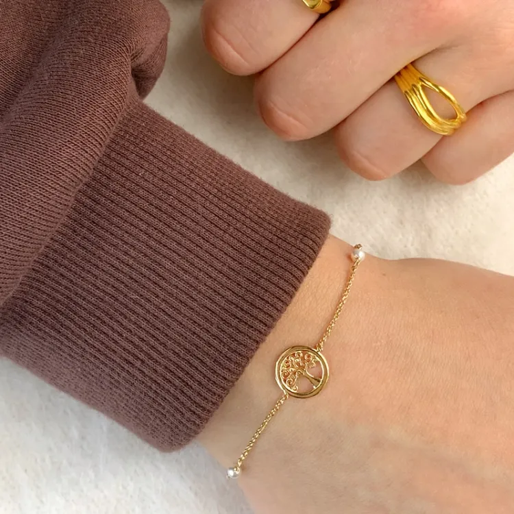 livets träd armband i förgyllt silver med hängen i förgyllt silver
