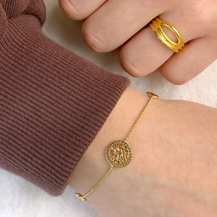 livets träd armband i förgyllt silver med hängen i förgyllt silver