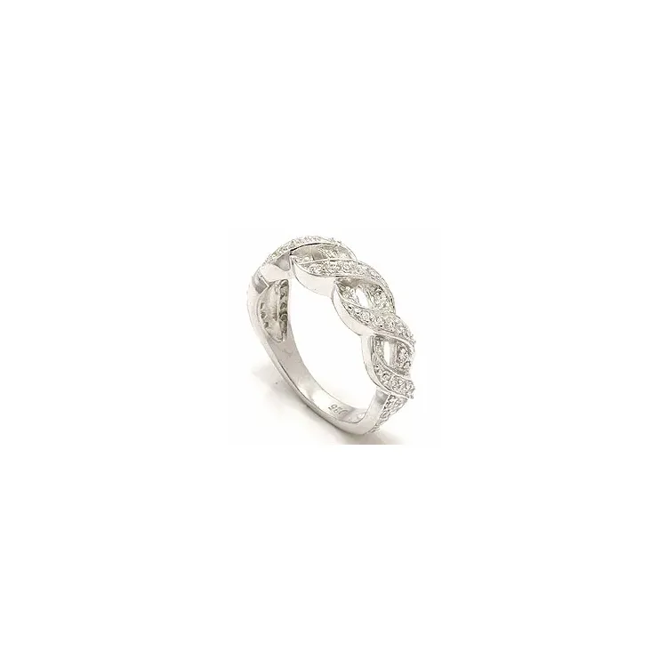 Flätat vit zirkon ring i silver