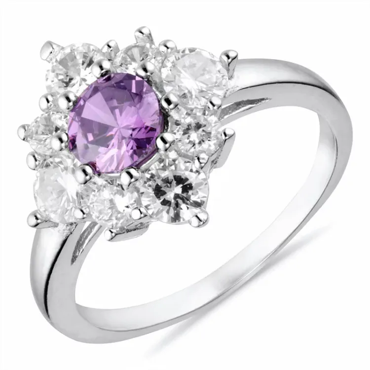 Fyrkantigt lila zirkon ring i silver