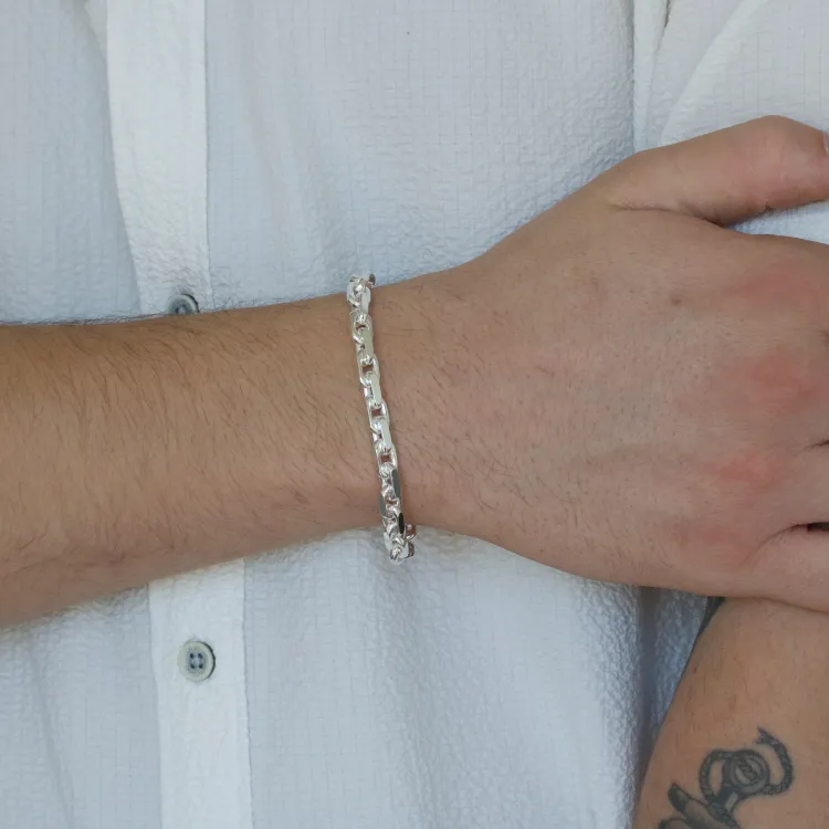 BNH Anker facet armband i silver 18,5 cm x 5,6 mm