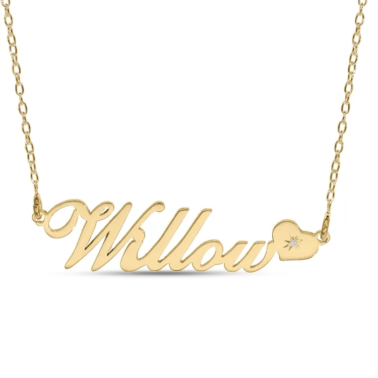 Namnhalsband med hänge i 9 karat guld med 1 briljantslipade diamanter - My Letter