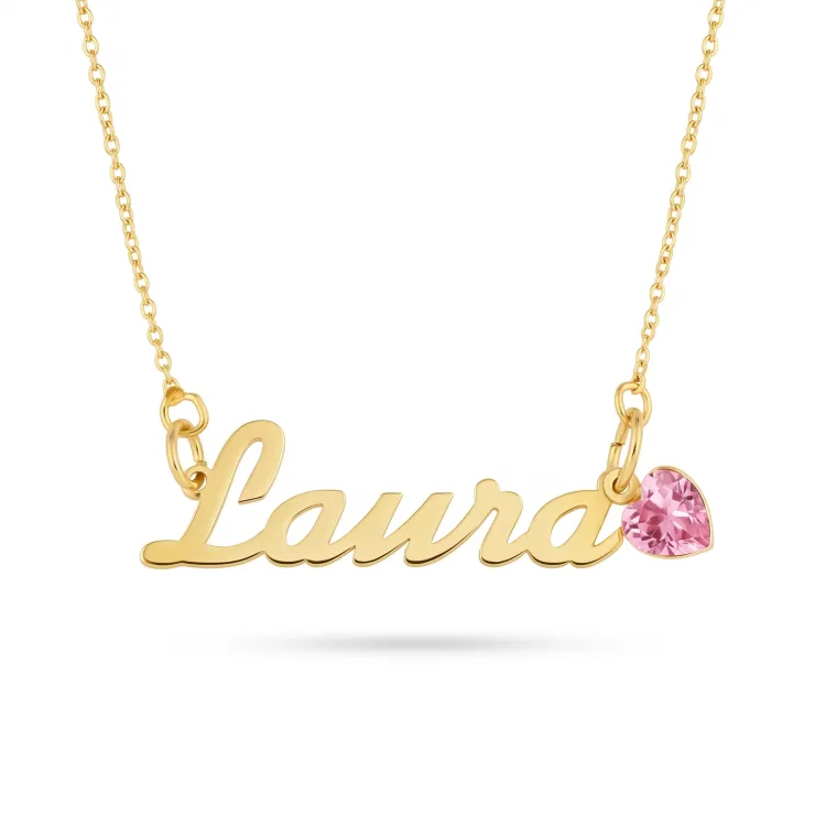 Namnhalsband med hänge i 9 karat guld med 1 facettslipade zirkoner - My Letter