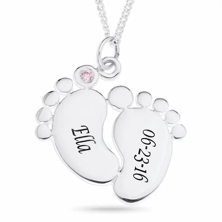 fötter Namnhalsband med hänge i silver med 1 facettslipade rosa zirkon - My Letter