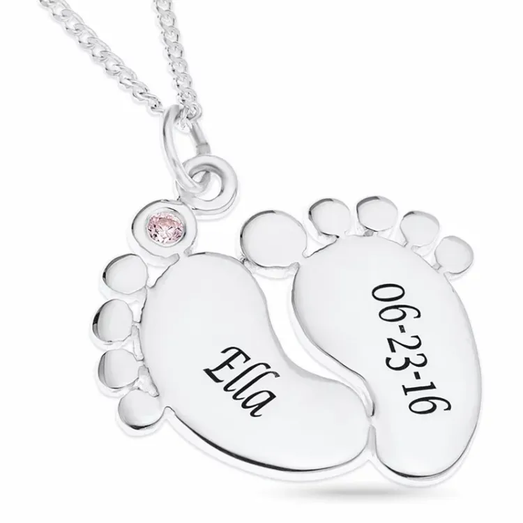 fötter Namnhalsband med hänge i silver med 1 facettslipade rosa zirkon - My Letter