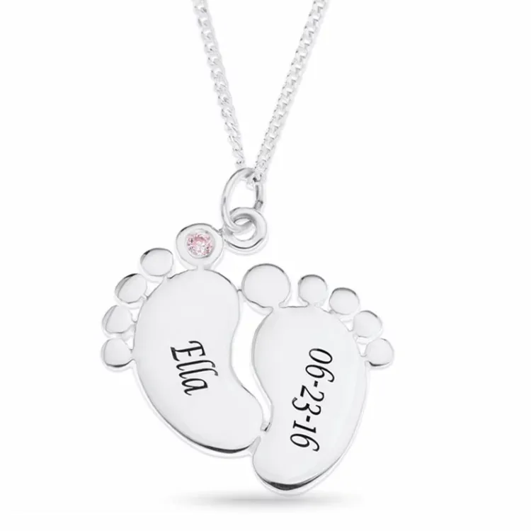 fötter Namnhalsband med hänge i silver med 1 facettslipade rosa zirkon - My Letter