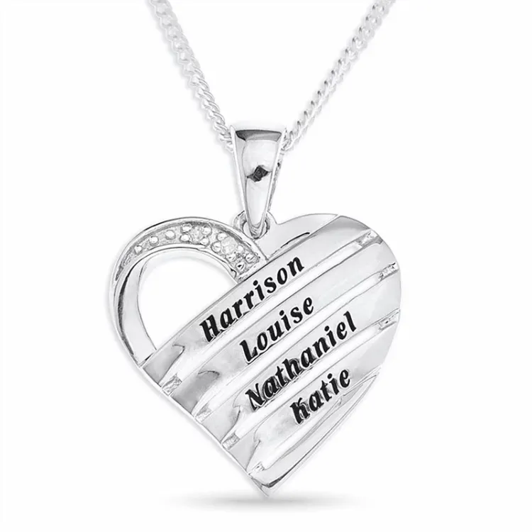 hjärta Namnhalsband med hänge i silver med  facettslipad vit zirkon - My Letter
