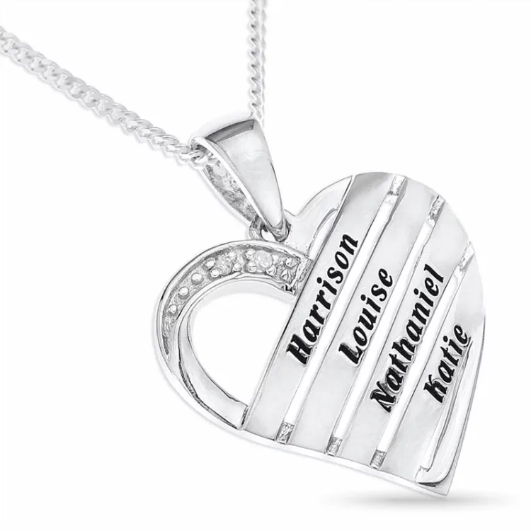 hjärta Namnhalsband med hänge i silver med  facettslipad vit zirkon - My Letter