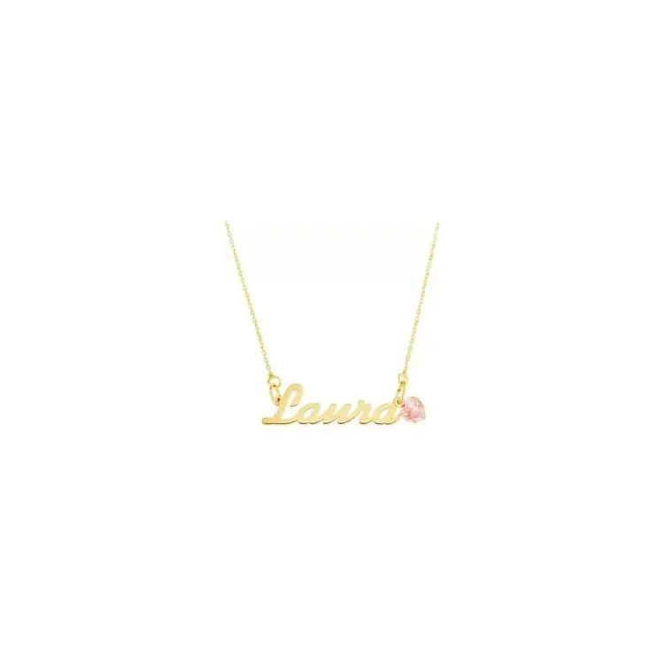 Namnhalsband med hänge i 9 karat guld med 1 facettslipade zirkoner - My Letter