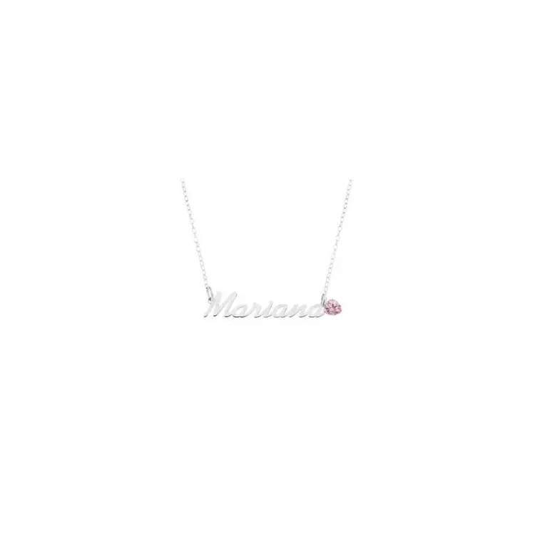 Namnhalsband med hänge i silver med 1 facettslipade zirkoner - My Letter