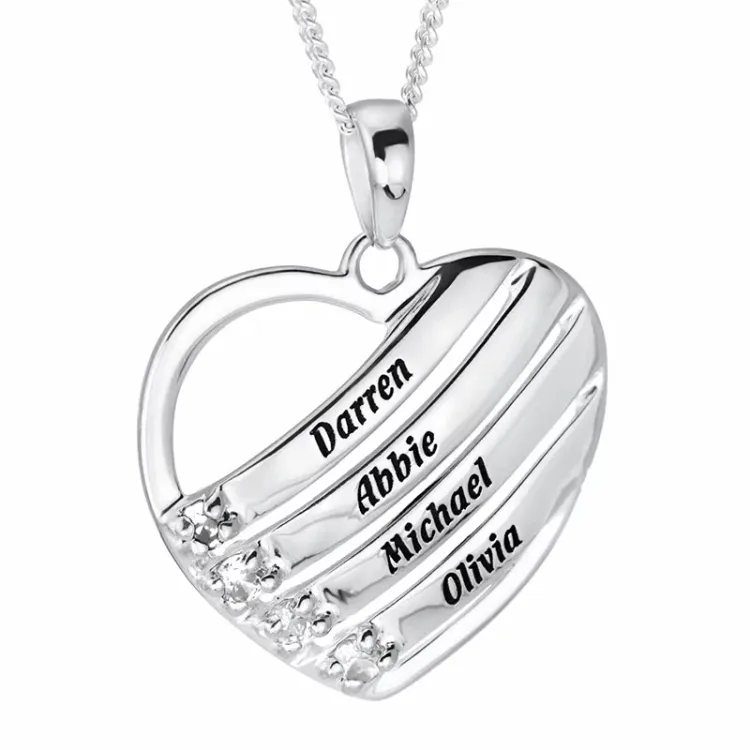 hjärta Namnhalsband med hänge i silver med 4 facettslipade zirkoner - My Letter
