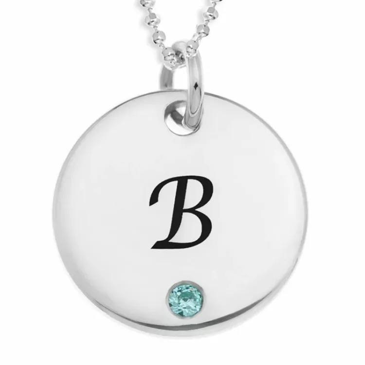 runda Namnhalsband med hänge i silver med 1 facettslipade zirkoner - My Letter