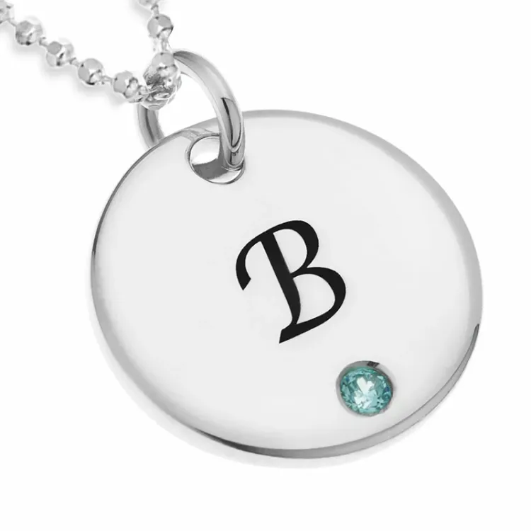runda Namnhalsband med hänge i silver med 1 facettslipade zirkoner - My Letter
