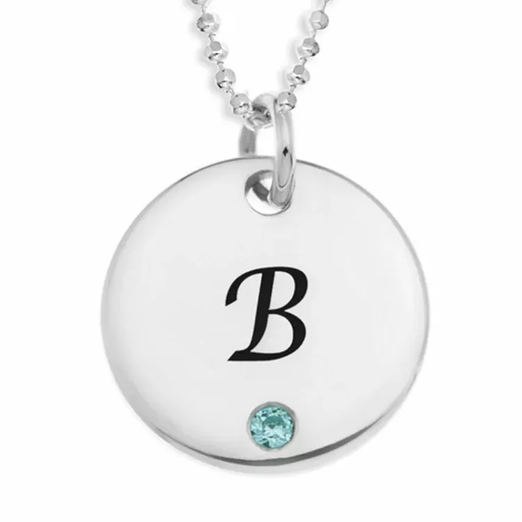 runda Namnhalsband med hänge i silver med 1 facettslipade zirkoner - My Letter