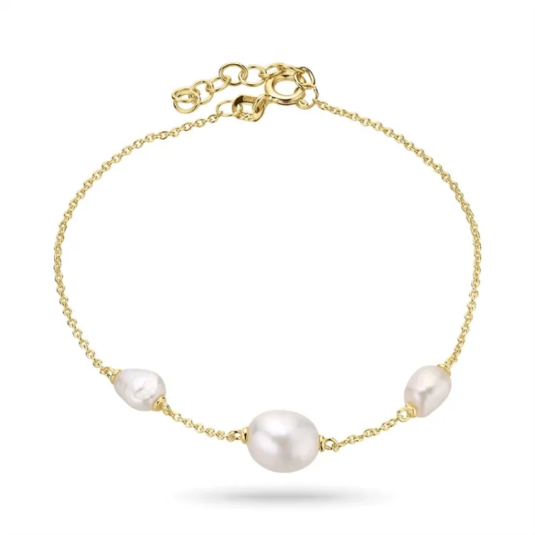pärla armband i förgyllt silver  x 8-9 mm 