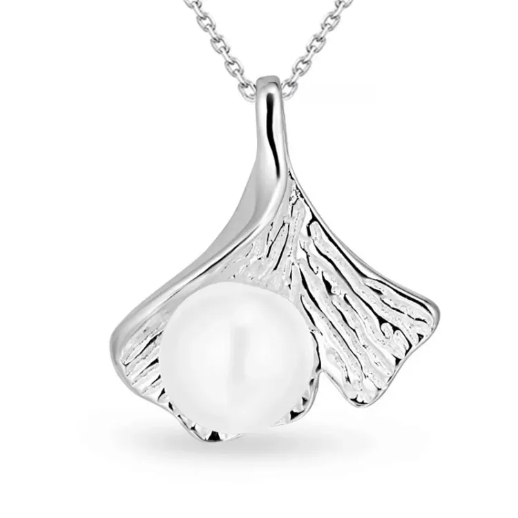 blad pärla halsband i silver med hängen i silver