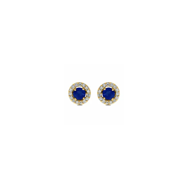 runda örhängestift i 14 karat guld med safir och diamant 
