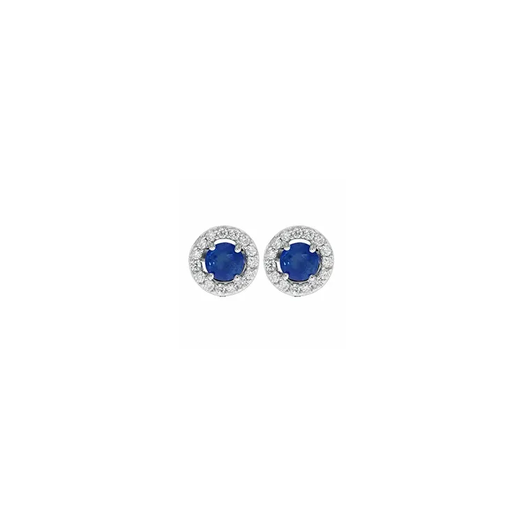 runda örhängestift i 14 karat vitguld med safir och diamant