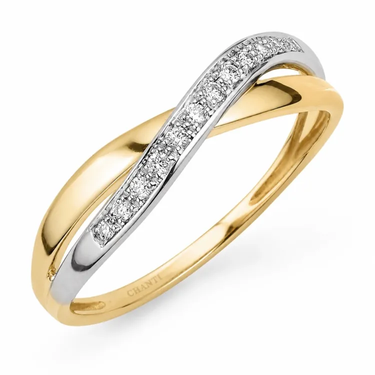 abstrakt diamant guld ring i 14  karat guld- och vitguld 0,08 ct