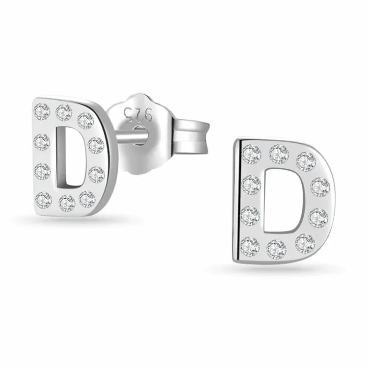 bokstav d zirkon örhängestift i silver - My Letter