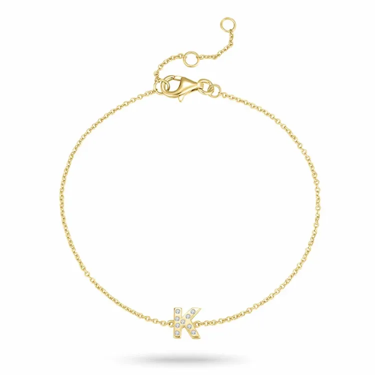 bokstav k zirkon armband i förgyllt silver