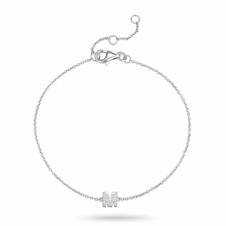 bokstav m zirkon armband i silver - My Letter