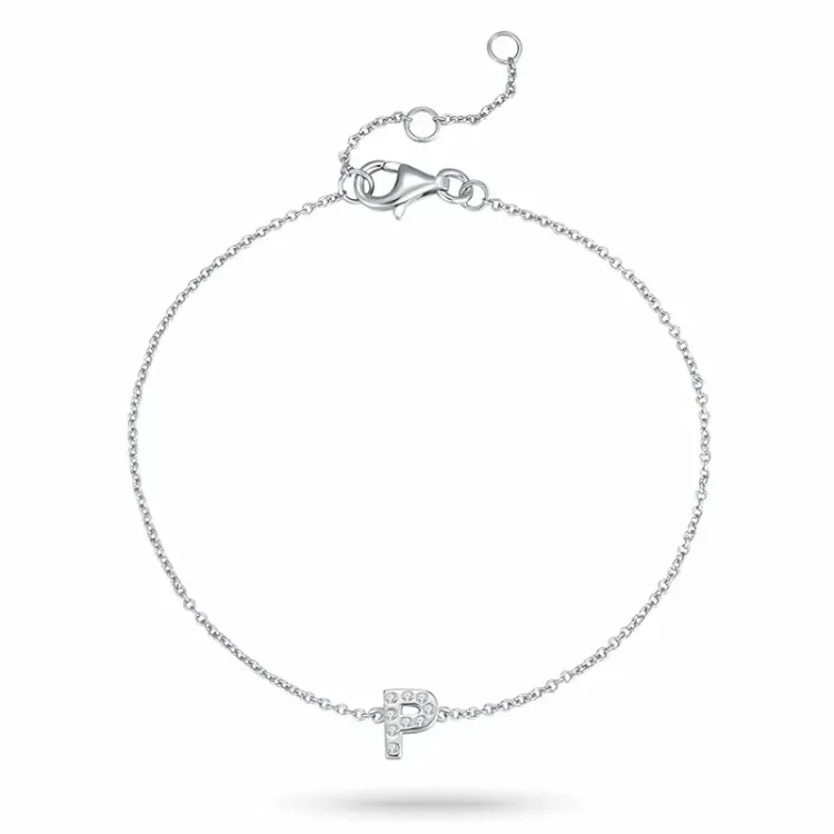 bokstav p zirkon armband i silver