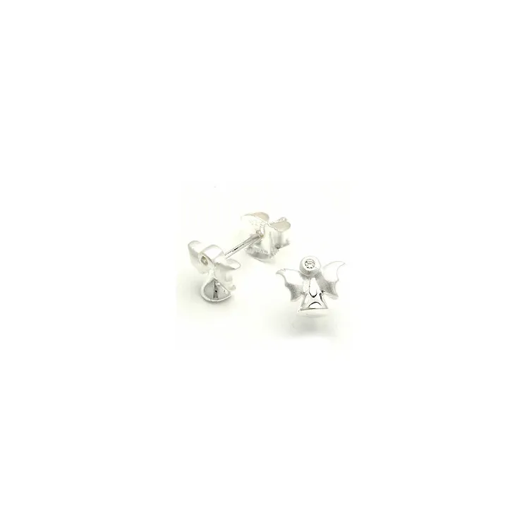 Matta ängel vita zirkon örhängestift i silver
