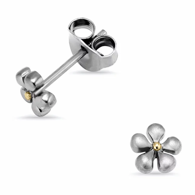 Dark Harmony blommor blommorörhängen i oxiderat sterlingsilver med förgyllt silver