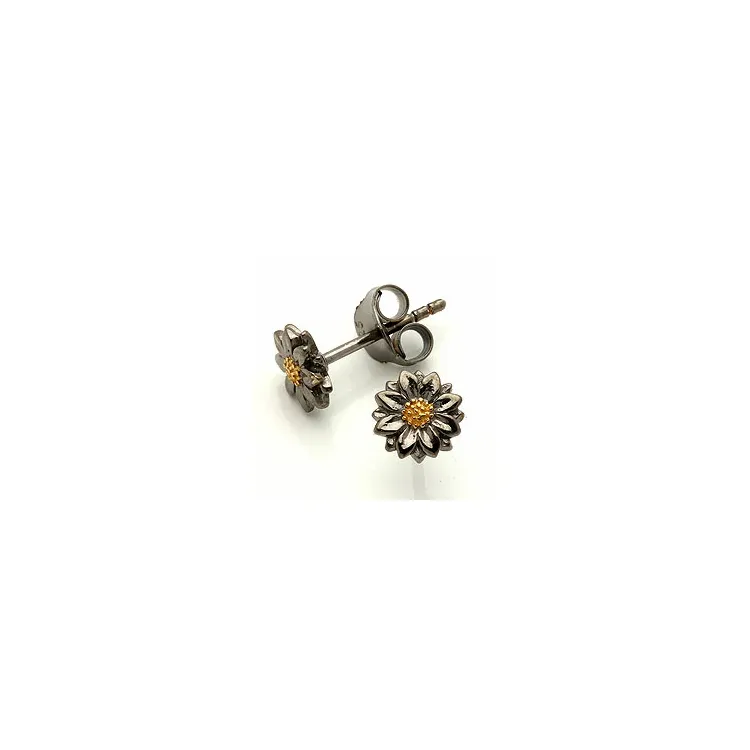 Dark Harmony blommor blommorörhängen i oxiderat sterlingsilver med förgyllt silver