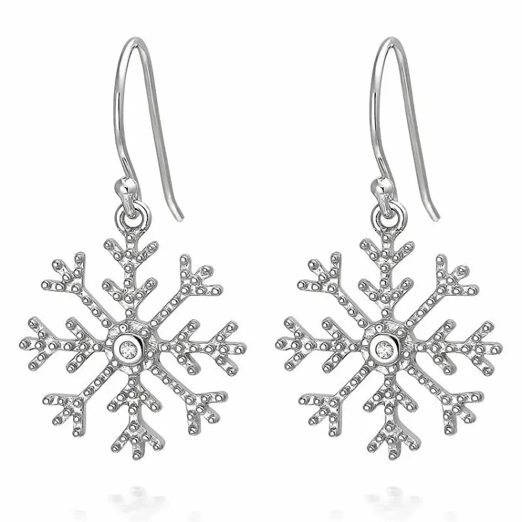Långa snöflinga örhängen i silver