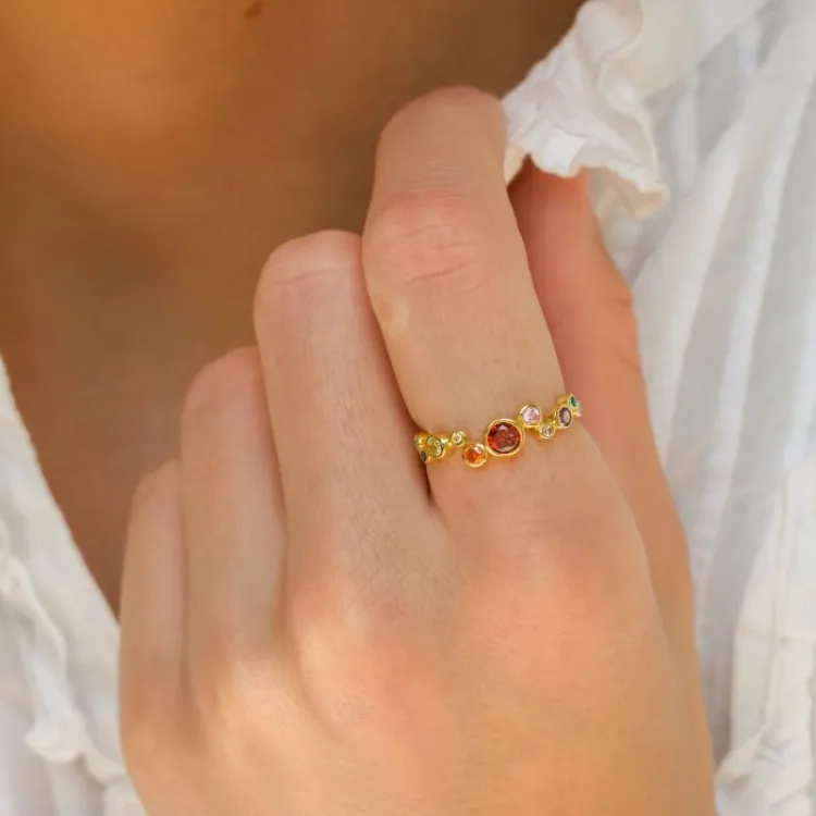 multifärgat zirkon ring i förgyllt silver - Bubbly Twist