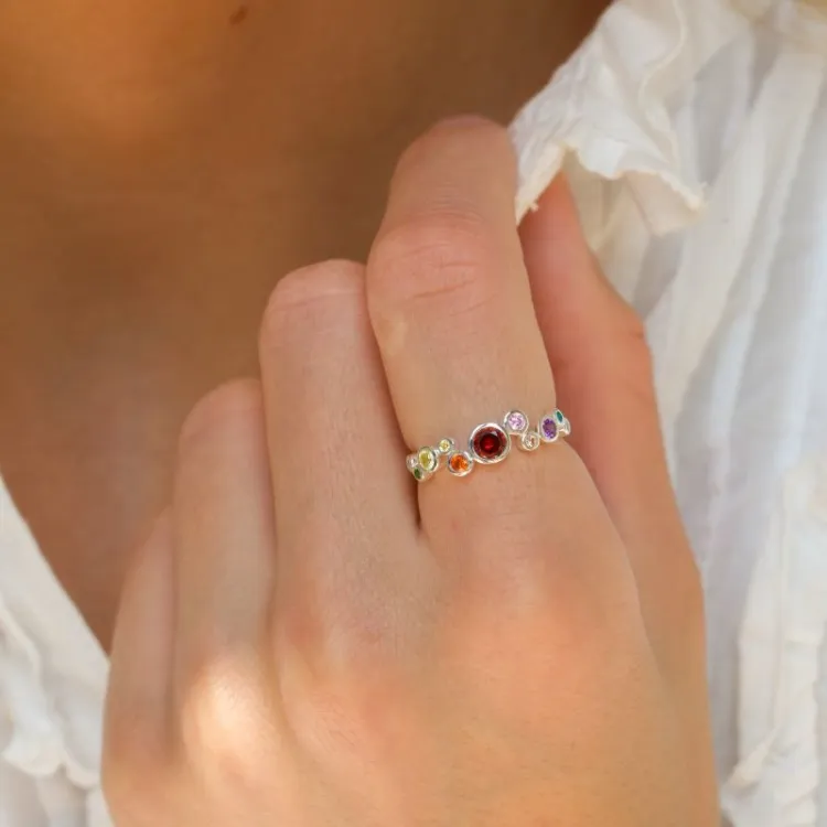 multifärgat zirkon ring i silver - Bubbly Twist
