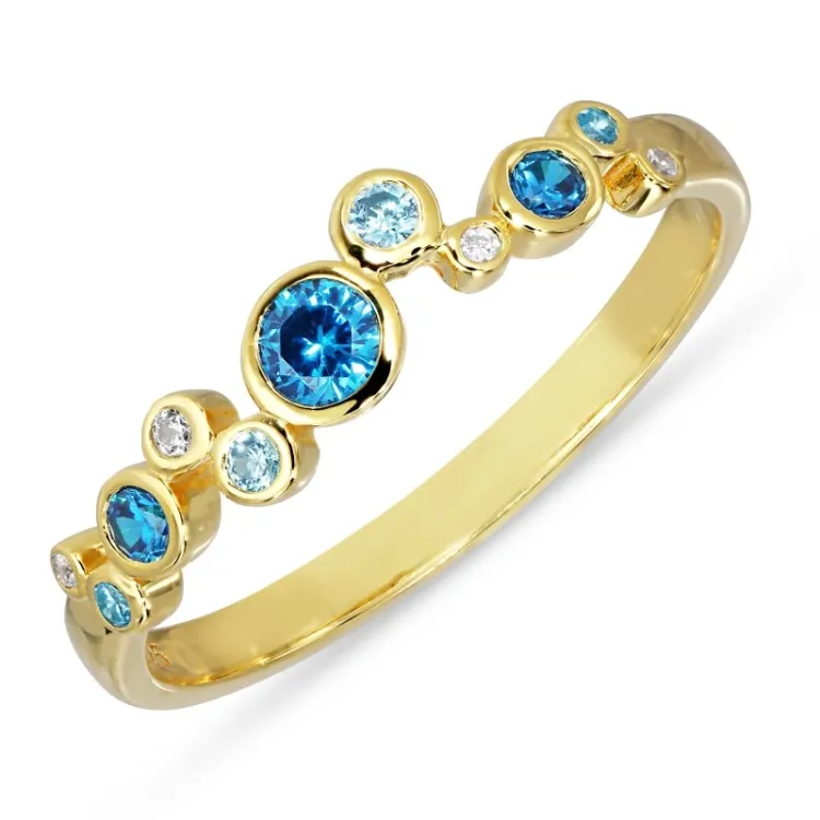 blå zirkon ring i förgyllt silver - Bubbly Twist