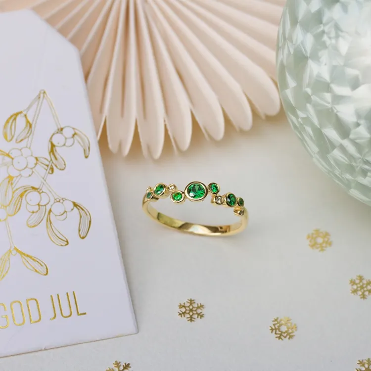 grön zirkon ring i förgyllt silver - Bubbly Twist