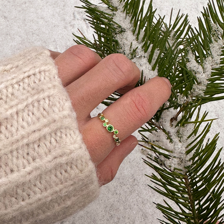 grön zirkon ring i förgyllt silver - Bubbly Twist
