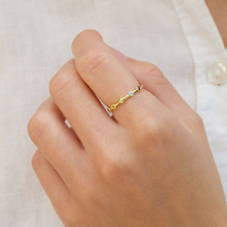 multifärgat zirkon ring i förgyllt silver - Bubbly Twist
