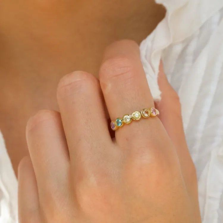 multifärgat zirkon ring i förgyllt silver - Bubbly Twist