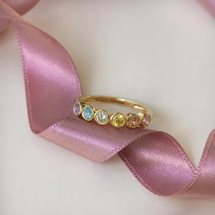 multifärgat zirkon ring i förgyllt silver - Bubbly Twist