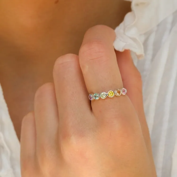 multifärgat zirkon ring i silver - Bubbly Twist