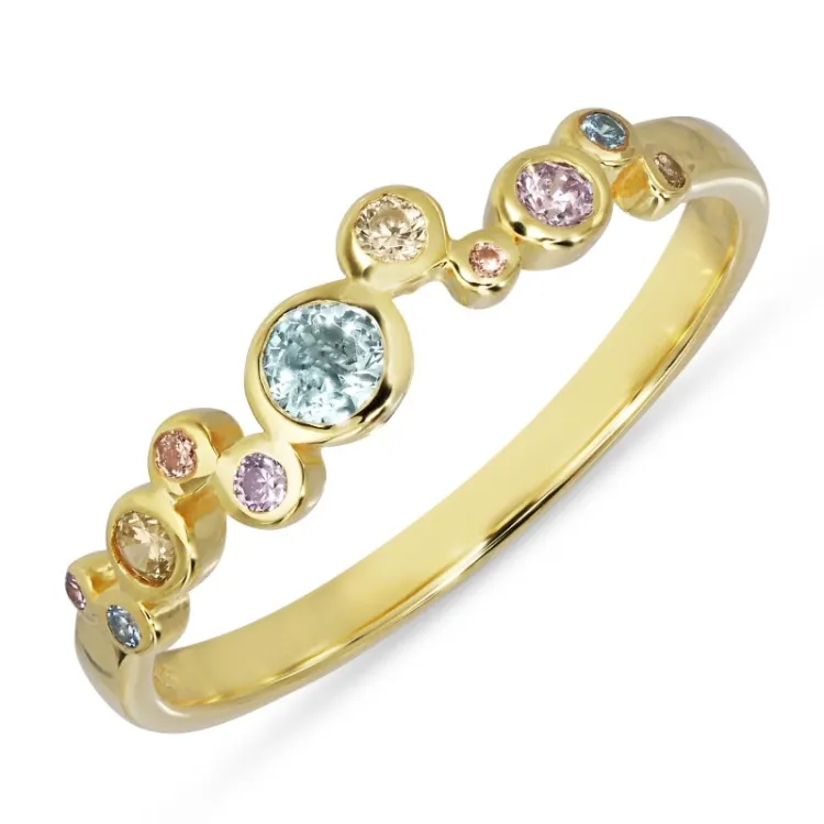 multifärgat zirkon ring i förgyllt silver - Bubbly Twist