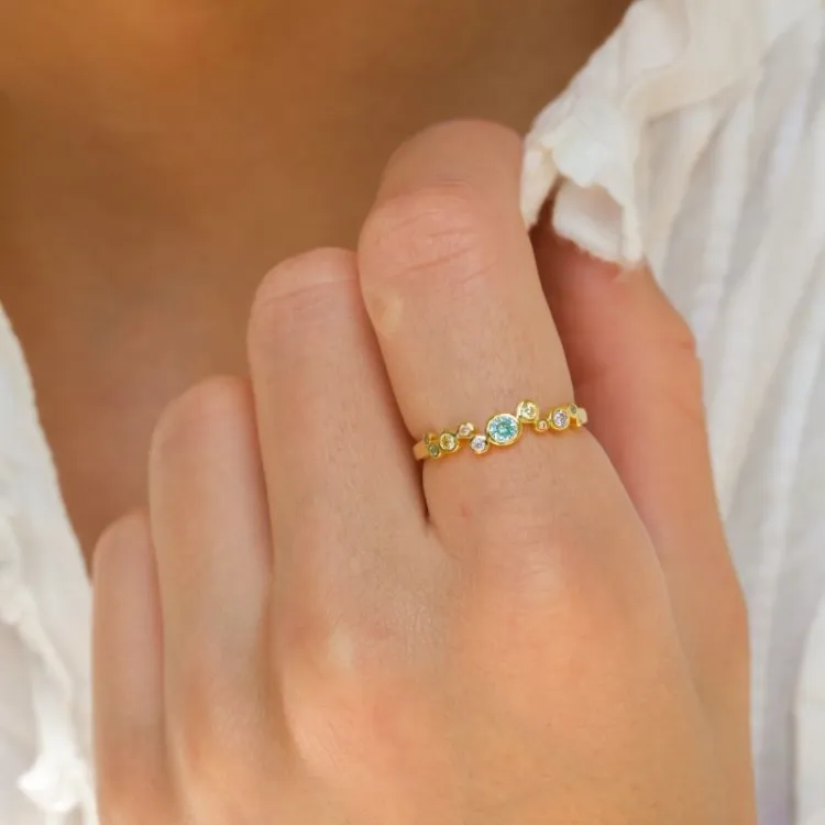 multifärgat zirkon ring i förgyllt silver - Bubbly Twist