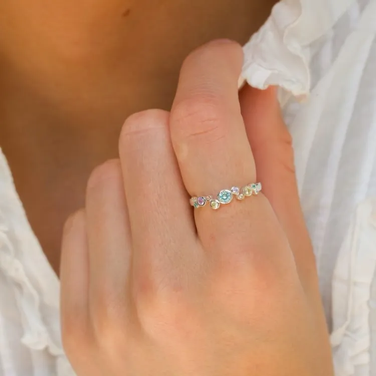multifärgat zirkon ring i silver - Bubbly Twist