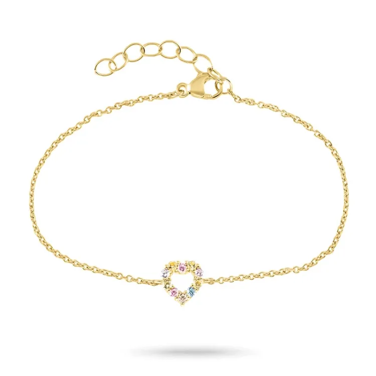 hjärta multifärgat zirkon armband i förgyllt silver
