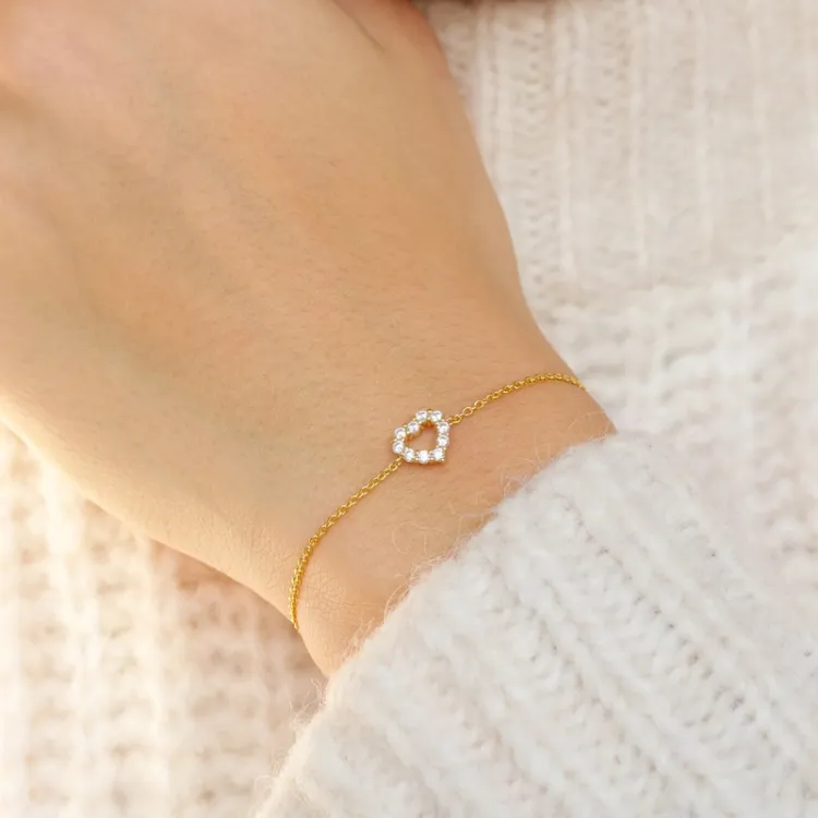 hjärta vit zirkon armband i förgyllt silver