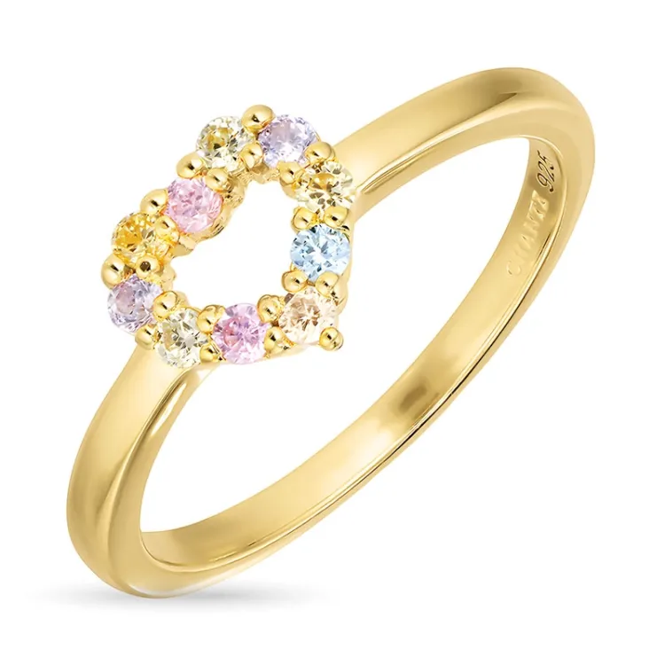 hjärta multifärgat zirkon ring i förgyllt silver