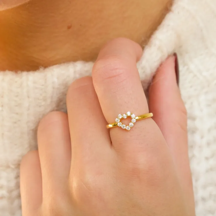 hjärta vit zirkon ring i förgyllt silver