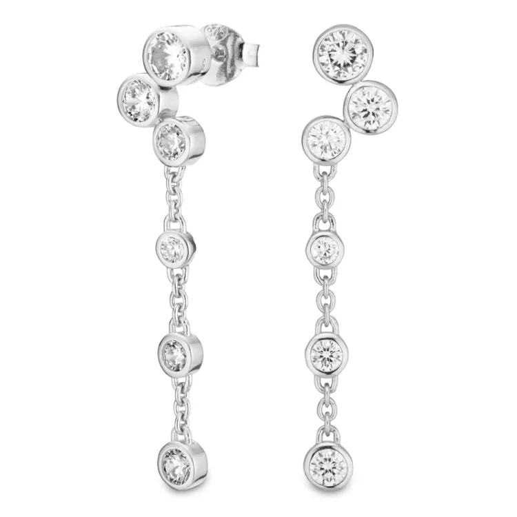 långa zirkon örhängen i silver - Bubbly Sparkle