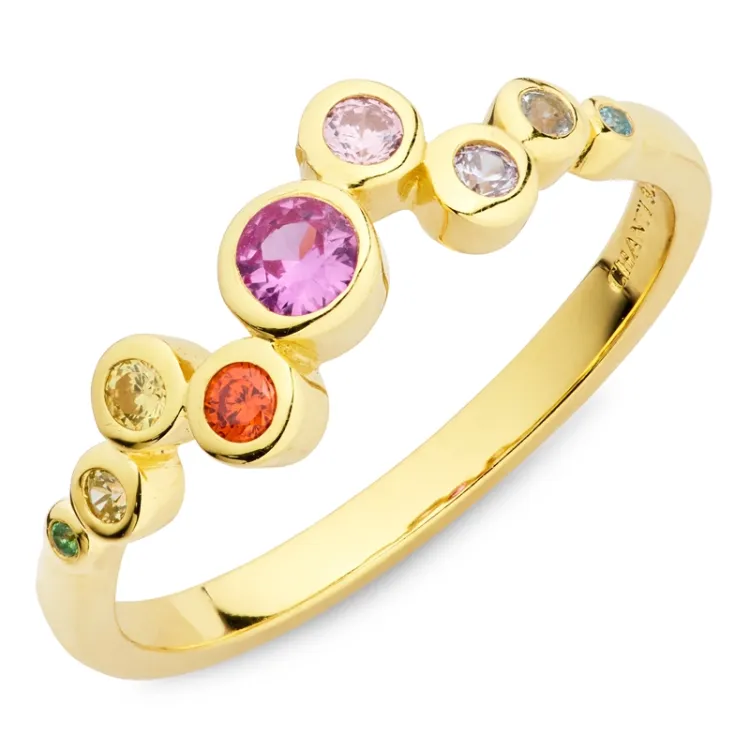 multifärgat zirkon ring i förgyllt silver - Bubbly Twist