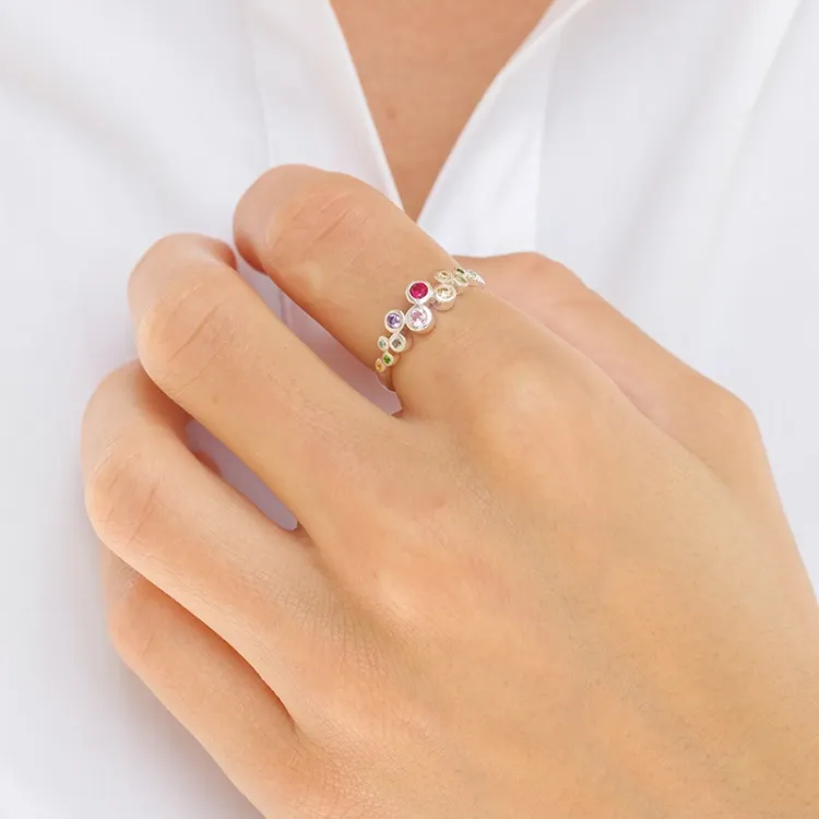 multifärgat zirkon ring i silver - Bubbly Twist